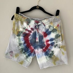 NEW THE LAUNDRY ROOM OFF DUTY TIE DYE RAW HEM SWEAT SHORTS S